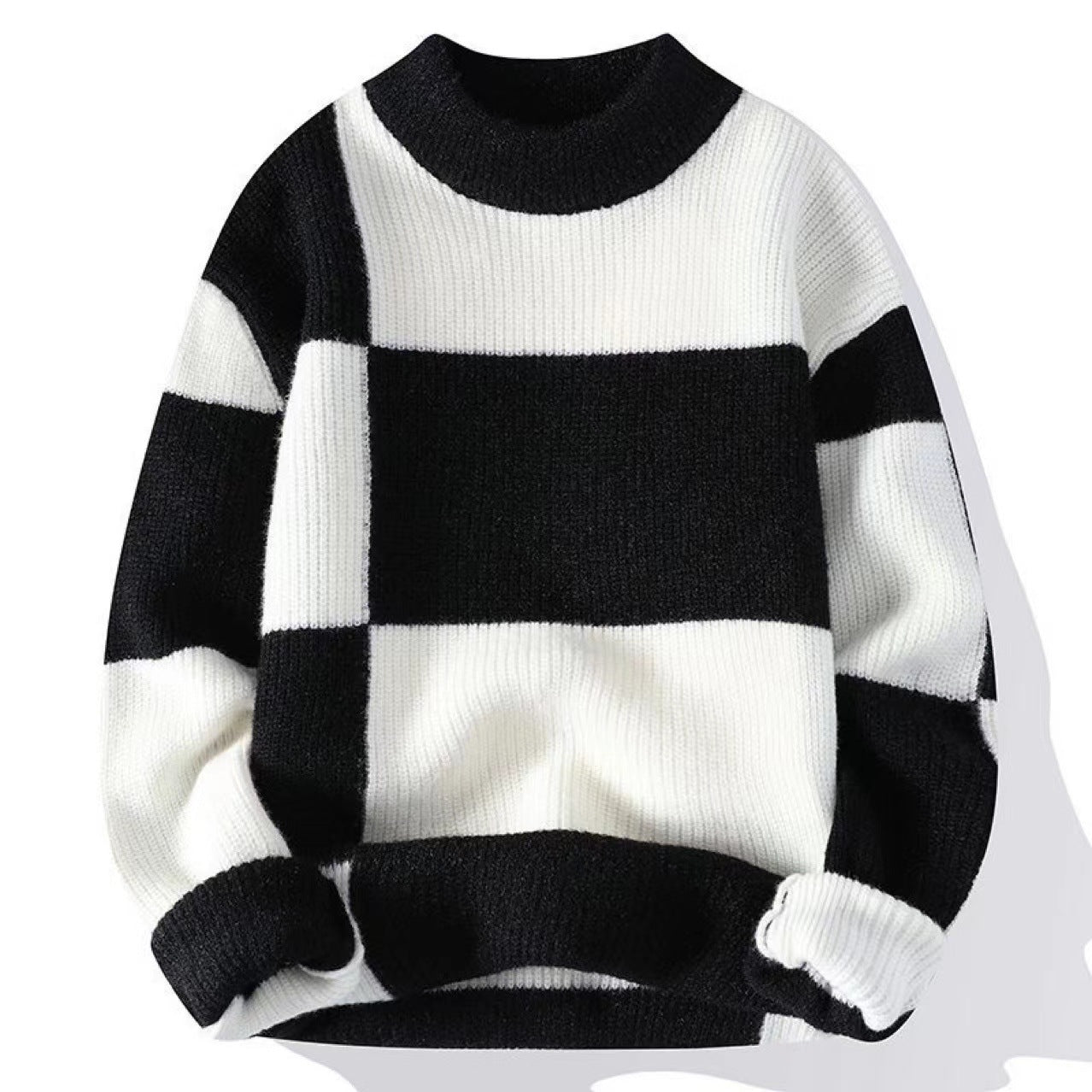 Sweater Men's Round Neck Winter Contrast Color Casual Thickeneded Men's Knitwear Hong Kong Style New Knitted Knitwear Winter Warm Top