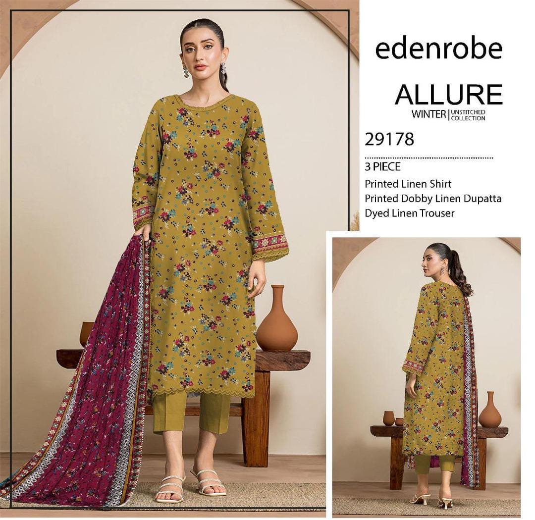 3 Pcs Women's Unstitched Linen Printed Suit