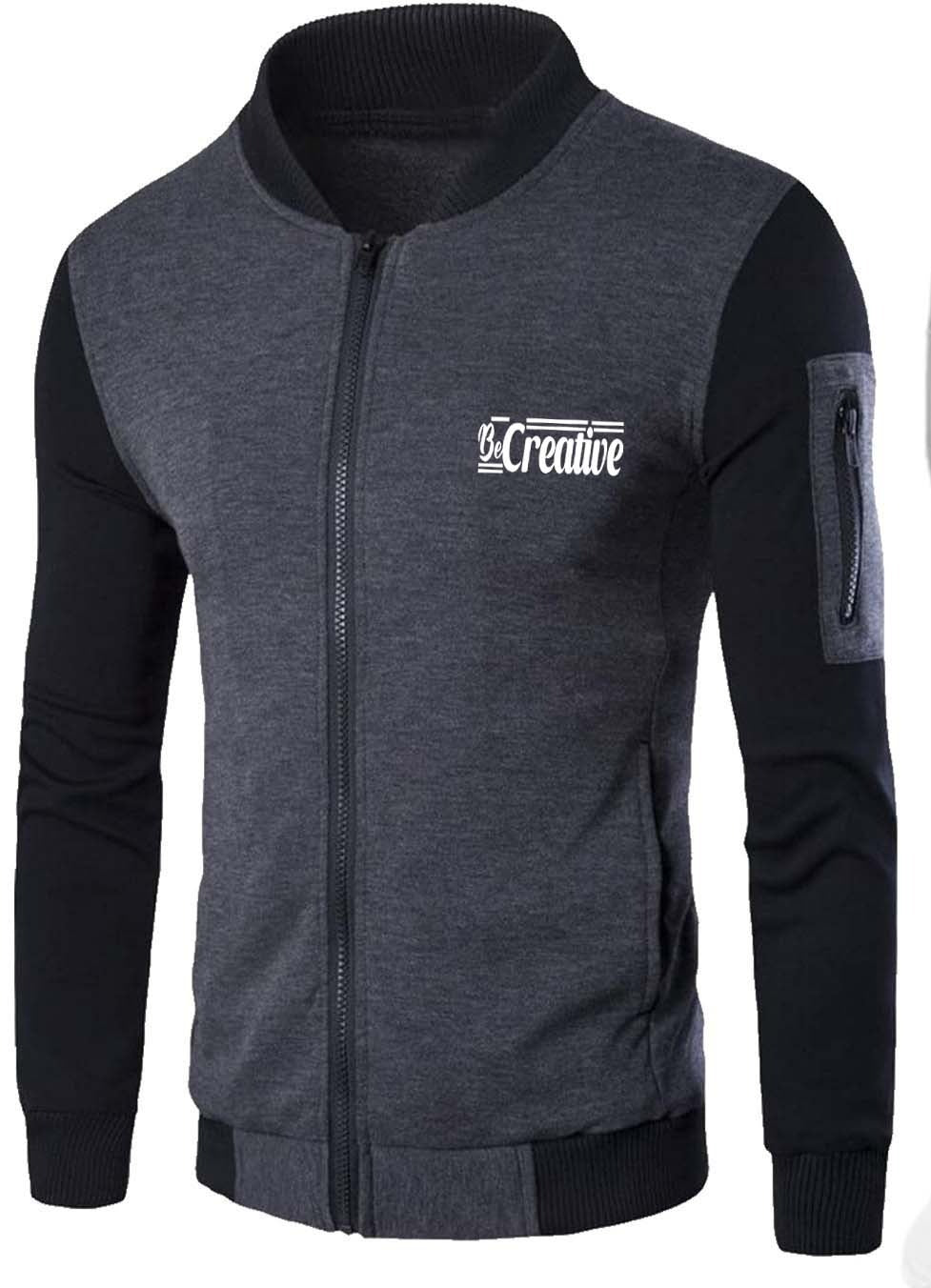 New Winter Collection Charcoal Grey “Be Creative” Printed Zipper Jacket for Men & Boys – French Fleece, Premium Quality, Stylish & Comfortable Winter Wear - Extra Large