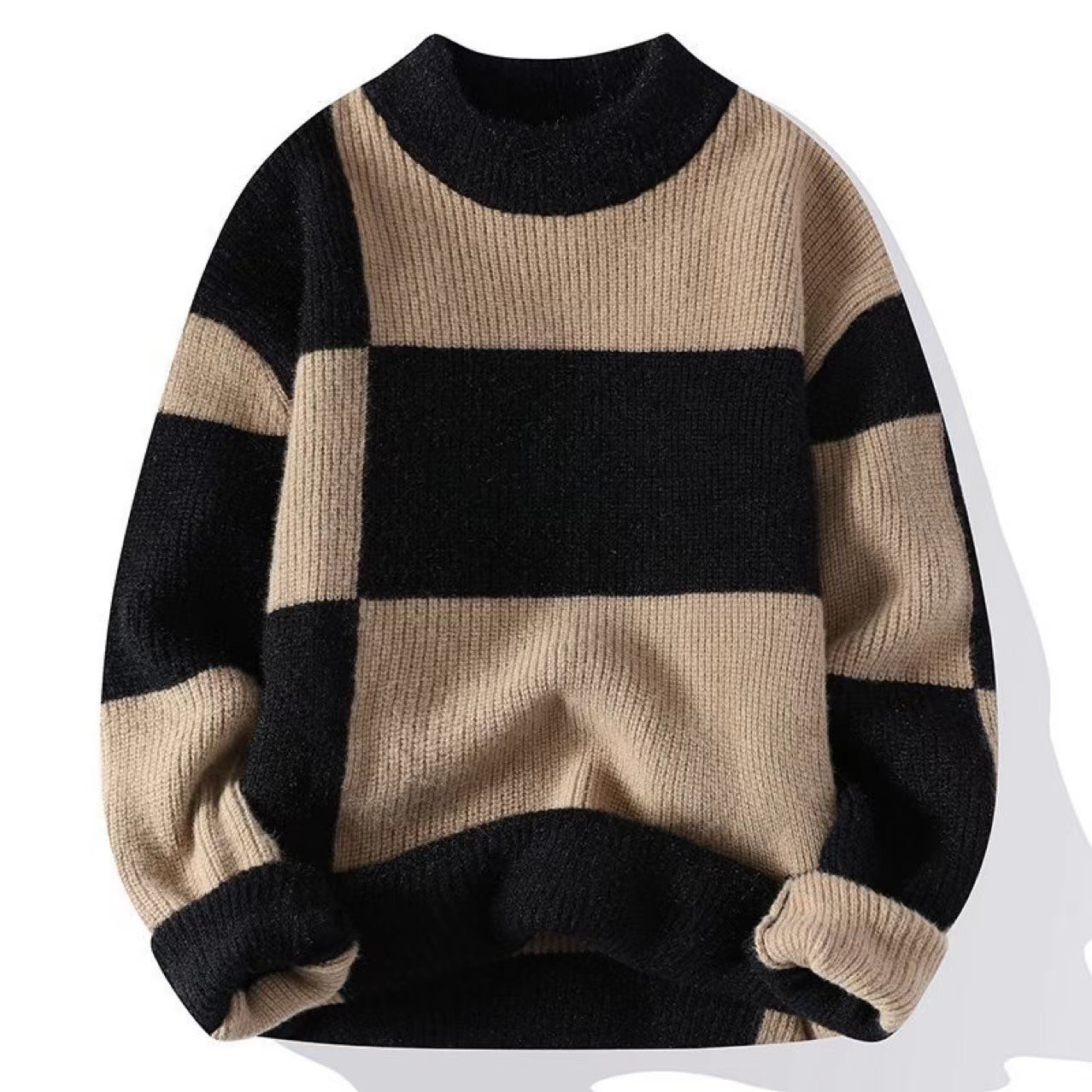 Sweater Men's Round Neck Winter Contrast Color Casual Thickeneded Men's Knitwear Hong Kong Style New Knitted Knitwear Winter Warm Top