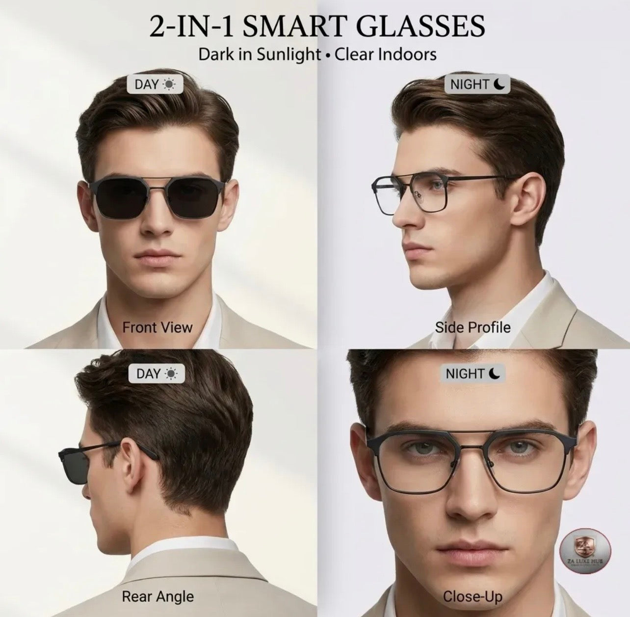 2-in-1 Photochromic Smart Glasses – Auto Darkening UV Protection Eyewear