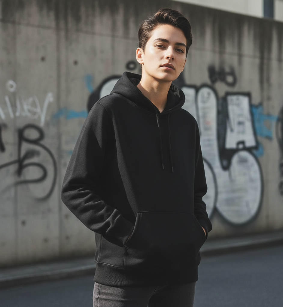 Black Polyester Hoodie – Warm, Soft & Stylish | Unisex Casual Wear for Winter & Everyday Comfort extra large