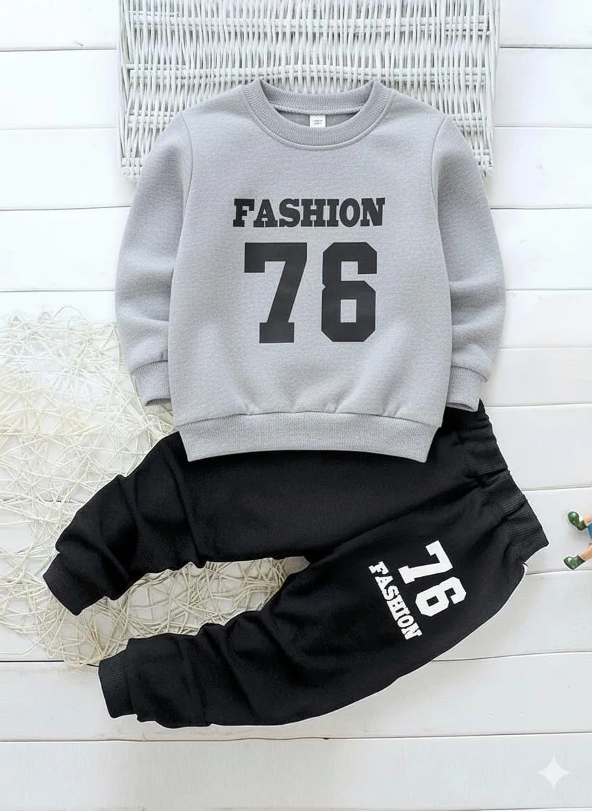 2 Pcs Girl's and boys Fleece Printed Tracksuit