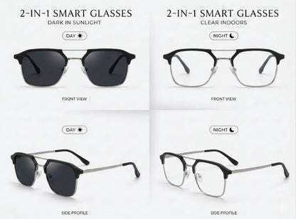 2-in-1 Photochromic Smart Glasses – Auto Darkening UV Protection Eyewear
