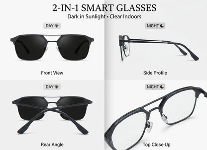 2-in-1 Photochromic Smart Glasses – Auto Darkening UV Protection Eyewear