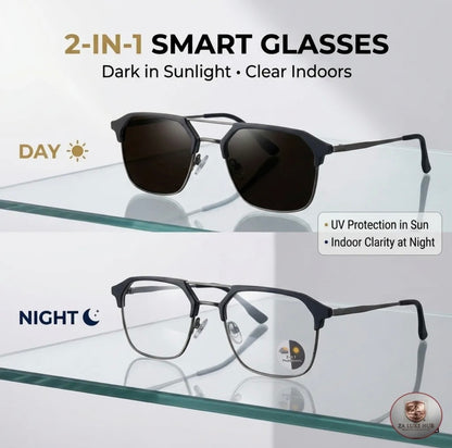 2-in-1 Photochromic Smart Glasses – Auto Darkening UV Protection Eyewear