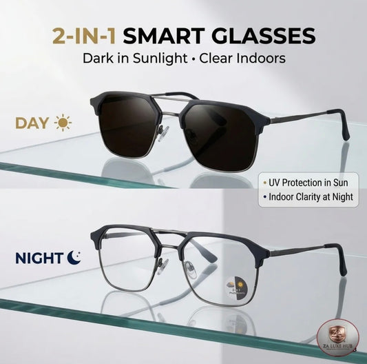 2-in-1 Photochromic Smart Glasses – Auto Darkening UV Protection Eyewear
