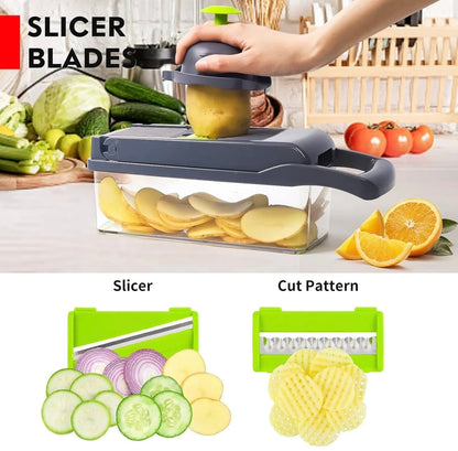 16-in-1 Multifunctional Vegetable Cutter & Slicer – Kitchen Tool with Interchangeable Blades