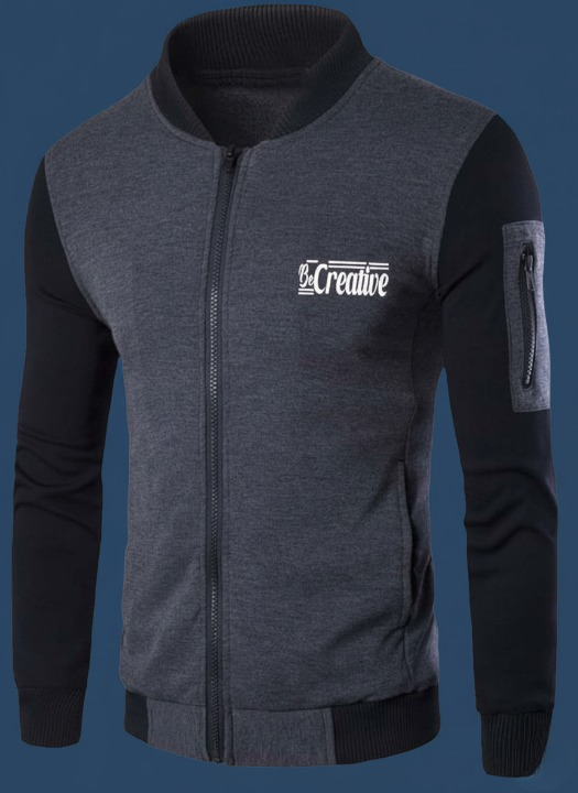 New Winter Collection Charcoal Grey “Be Creative” Printed Zipper Jacket for Men & Boys – French Fleece, Premium Quality, Stylish & Comfortable Winter Wear - Extra Large
