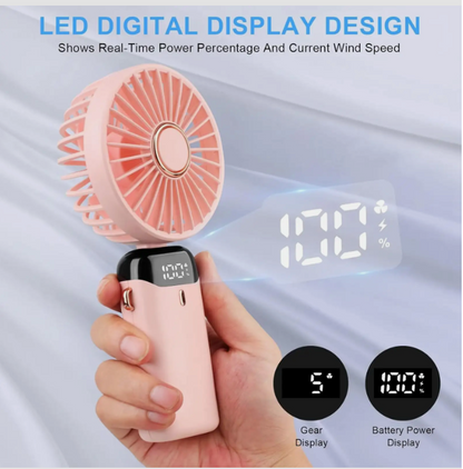 Rechargeable 5 Speed Mini Fan for Kids – Portable USB Charging Fan – Mini Handheld Charging Fan - Electric Mini Fan for School – Kitchen – Traveling