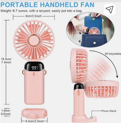 Rechargeable 5 Speed Mini Fan for Kids – Portable USB Charging Fan – Mini Handheld Charging Fan - Electric Mini Fan for School – Kitchen – Traveling