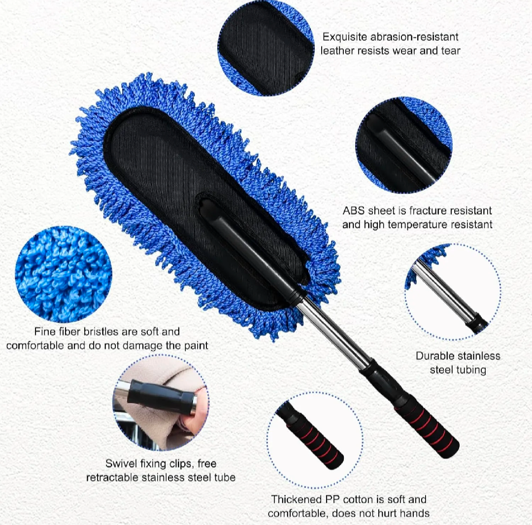 Ultra-Soft Extendable Auto Detailer Mop – Premium Microfiber Dust Cleaner Brush with Stainless Steel Pole {with Free Delivery 🚚}